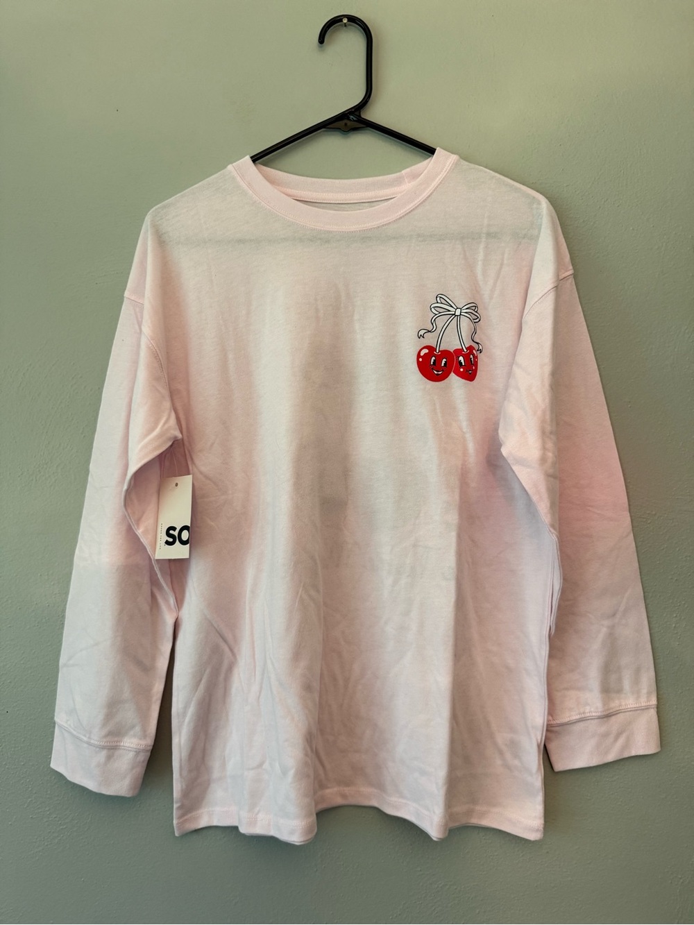 SO Light Pink Long Sleeve Tee with Cherry Patch